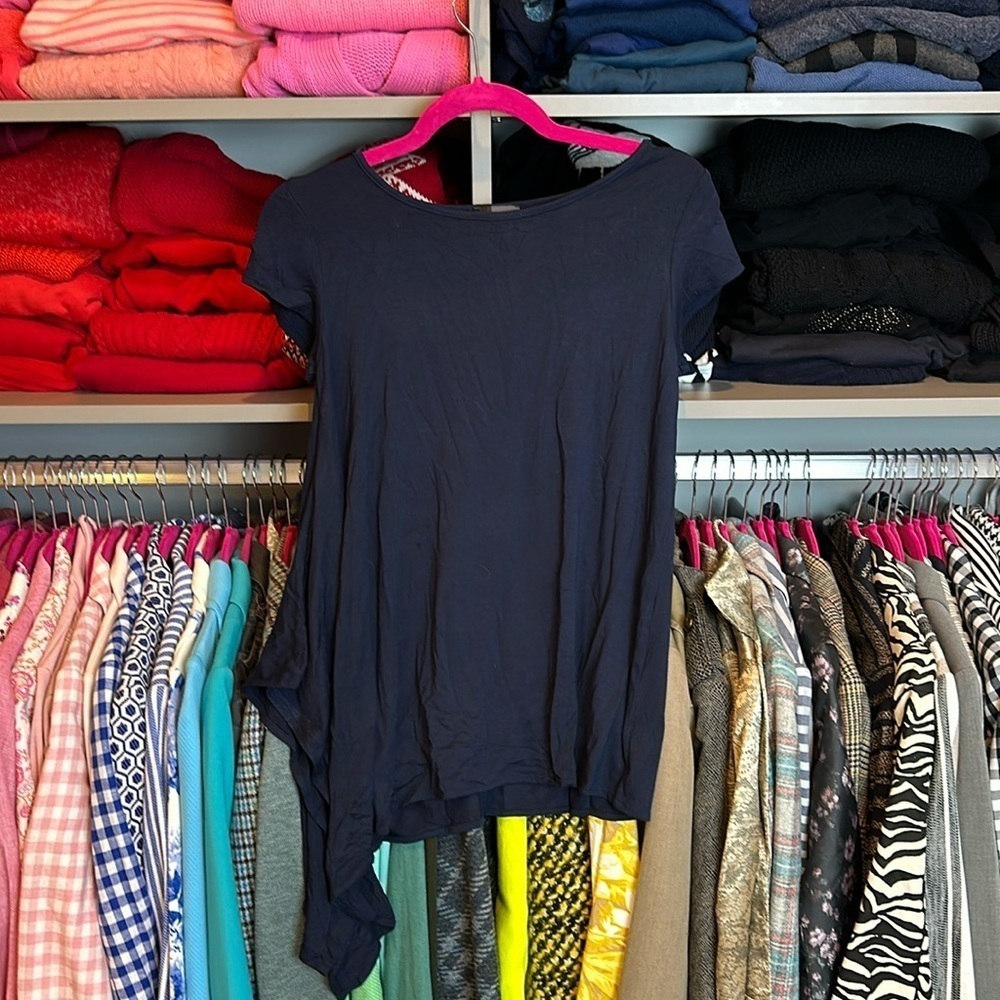 The Limited navy asymmetrical short sleeve top size XS NWT